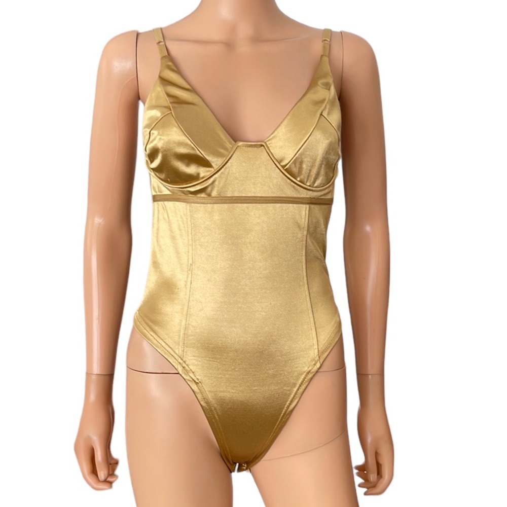 Vintage 80’s Gold metallic bodysuit swimsuit